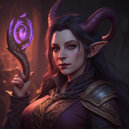 Tiefling Bard Character Portrait in Detailed Matte Painting