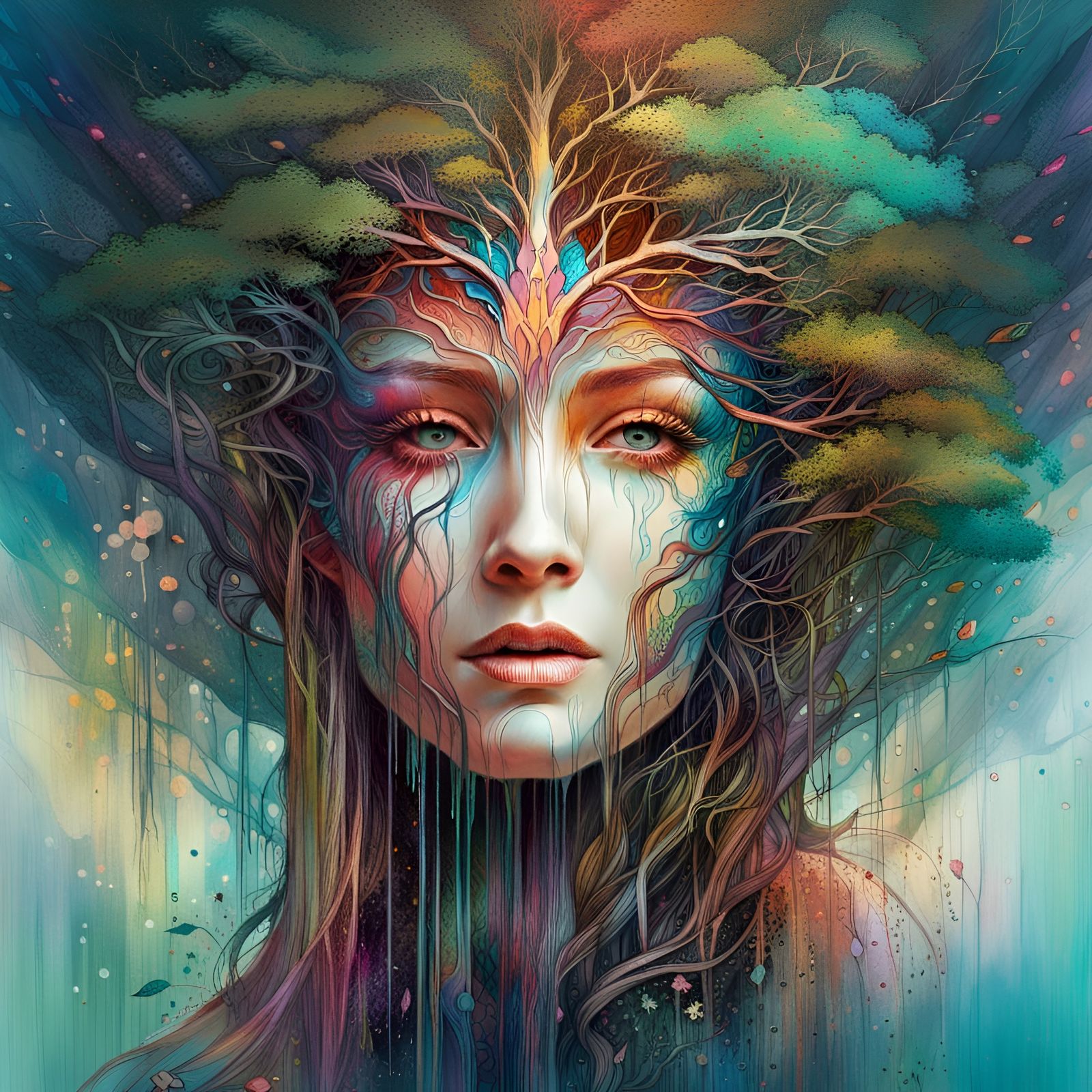 Goddess of Life in Surreal Dreamscape Waterfall