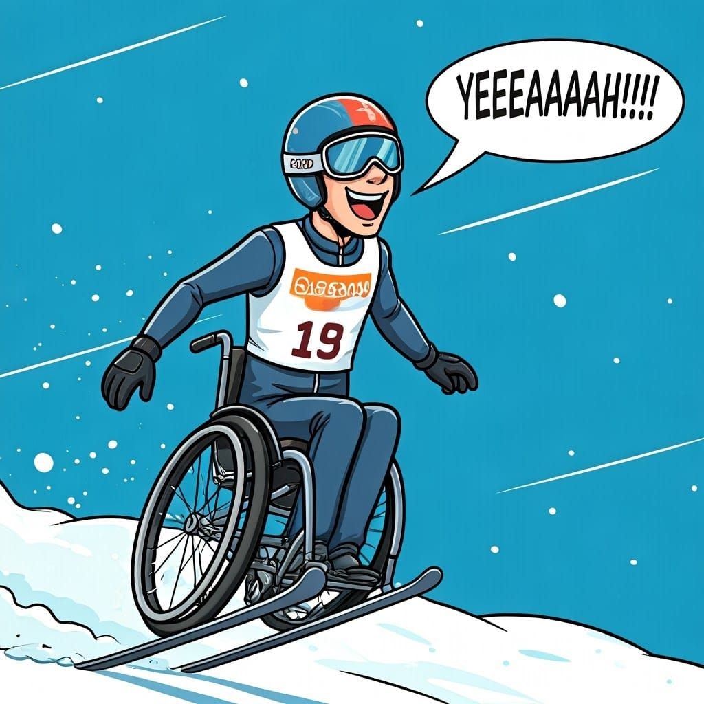 Cartoon Winter Athlete on Ski Jump