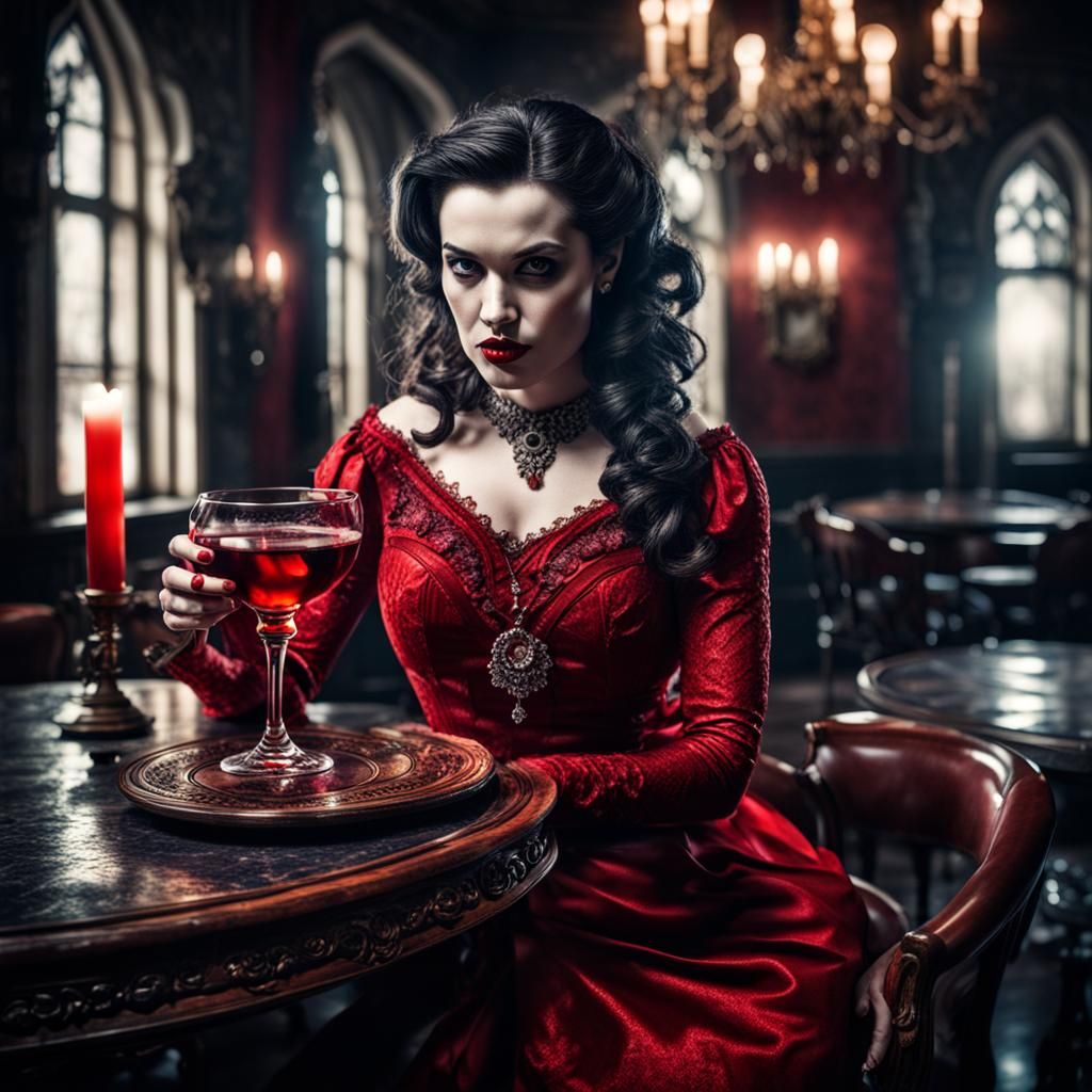 Vampire Femme Fatale in Red Dress