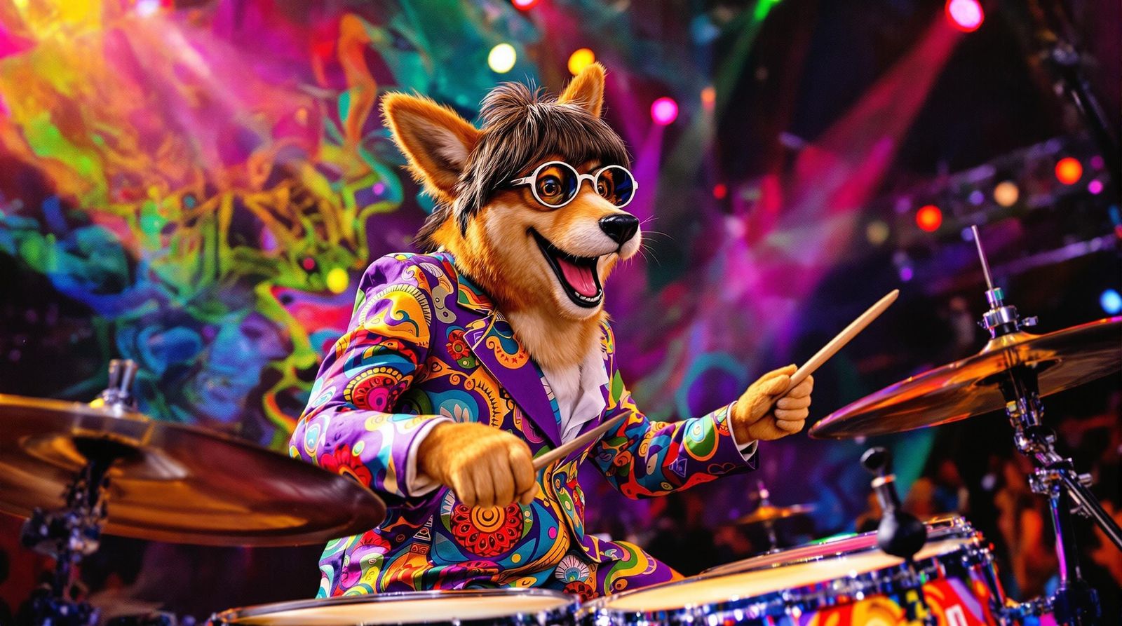 Dingo Rockstar Portrait in Colorful Stage Attire