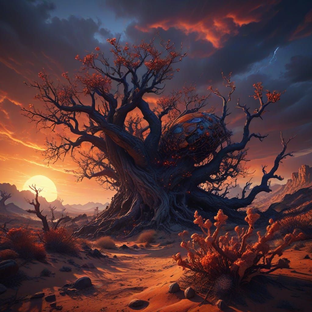 Surreal Desert Odyssey in Maximalist Style