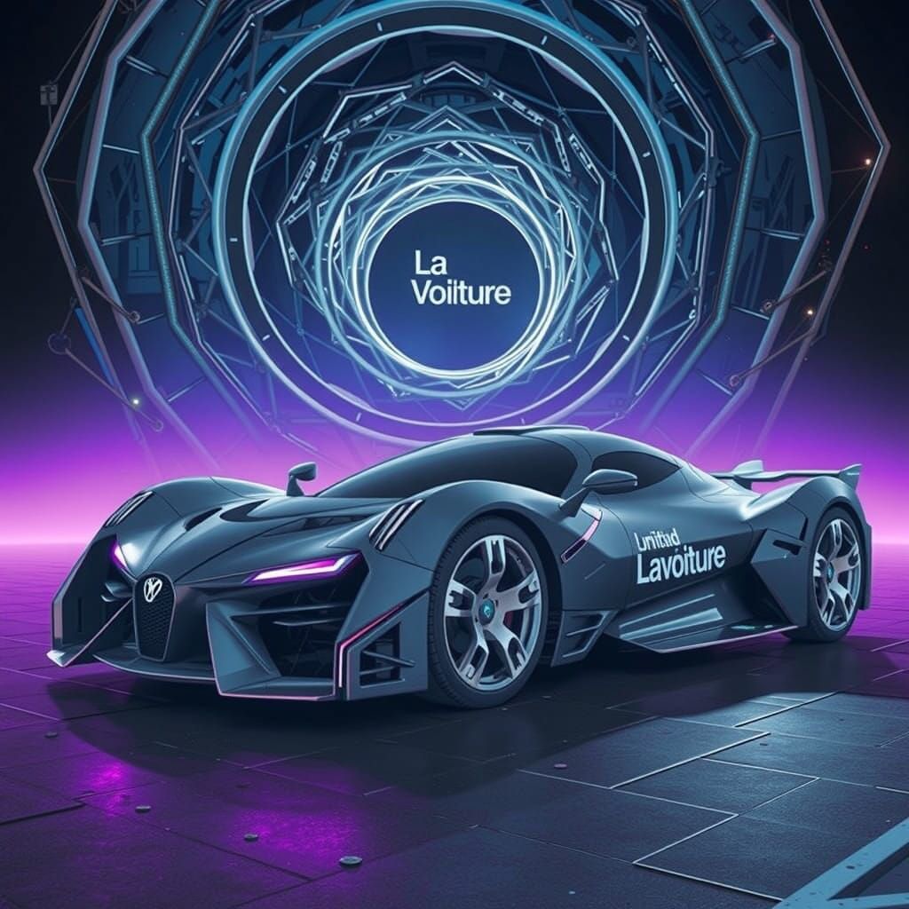 Futuristic La Voiture Noire in Minimalist Cityscape with Neo...