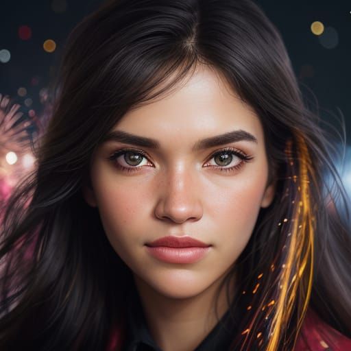 Woman in Colorful Fireworks Portrait