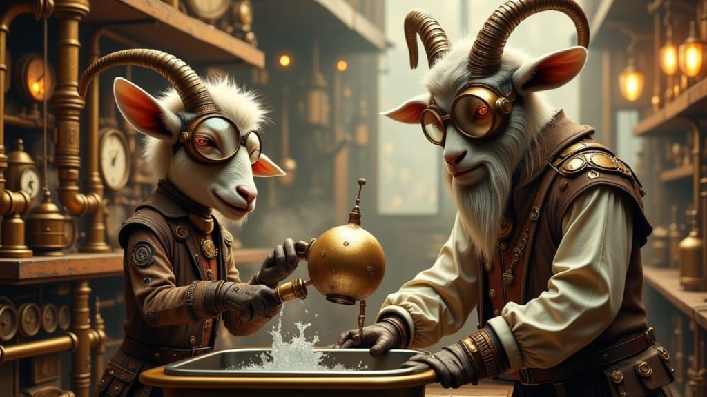Steampunk Goats Battle Kitchen Sink Monster