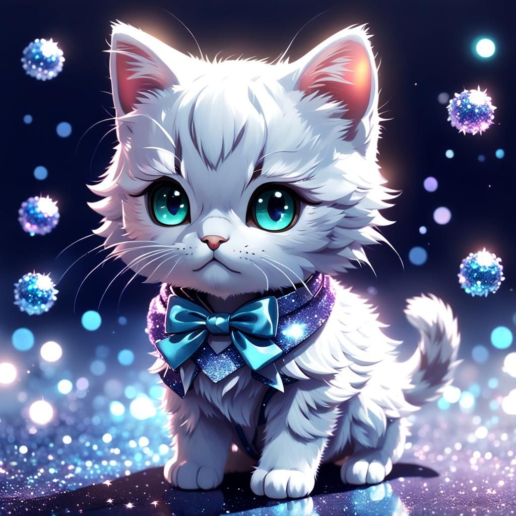 Sparkling Anime Kitty: Adorable 3D Render
