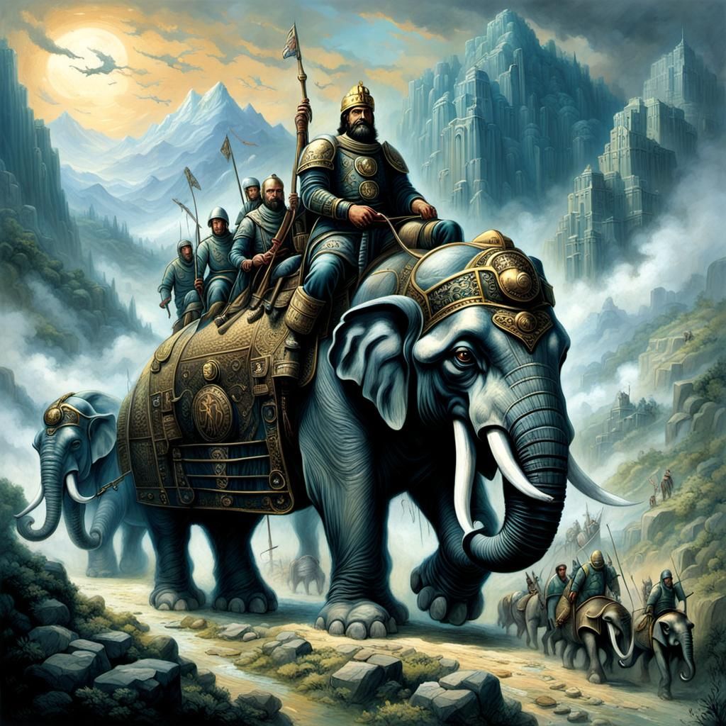 Hannibal's Alpine Crossing: Giger and Bilal Inspired