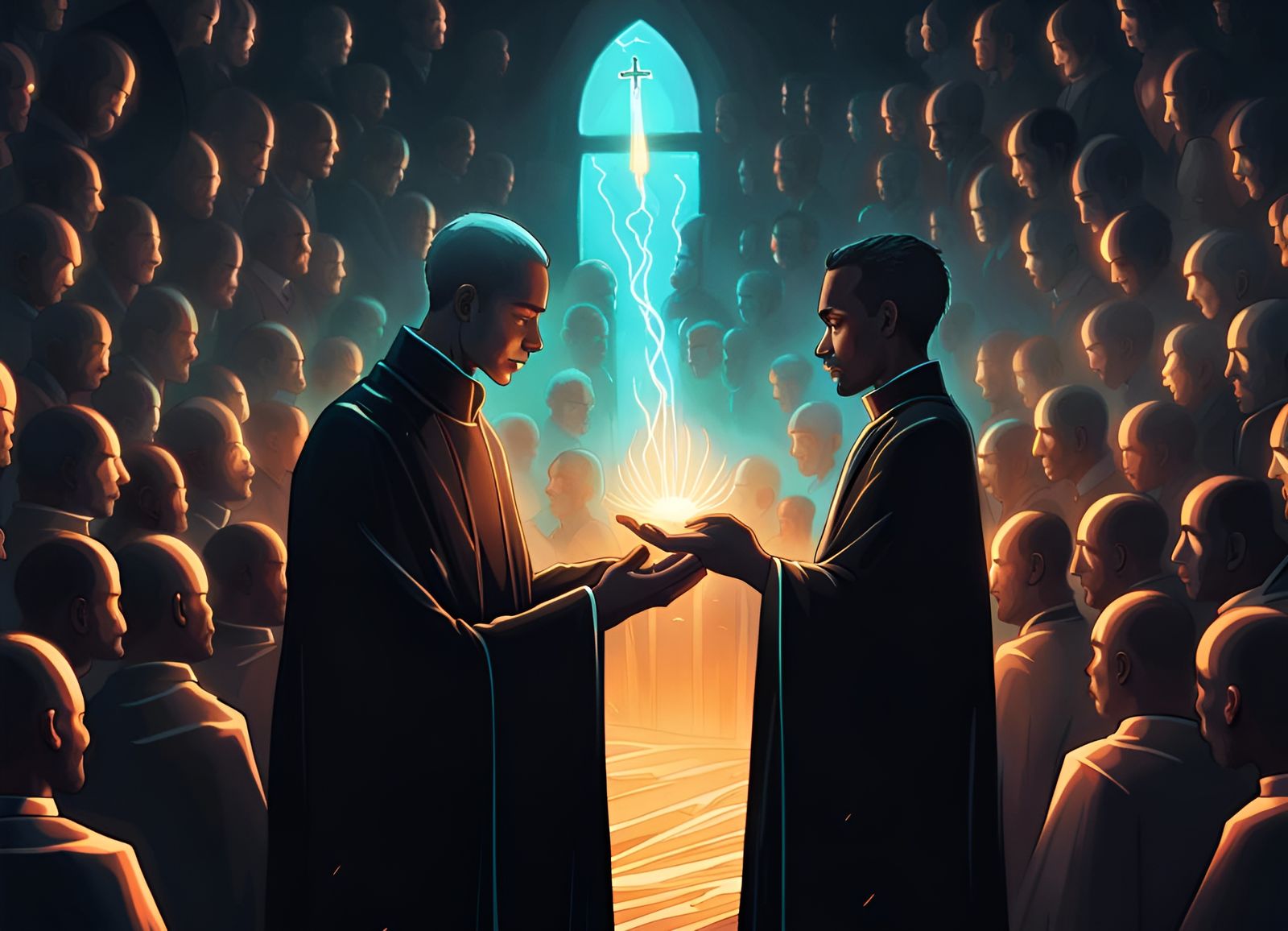 Priest Blessing Followers: Digital Black Paper Art