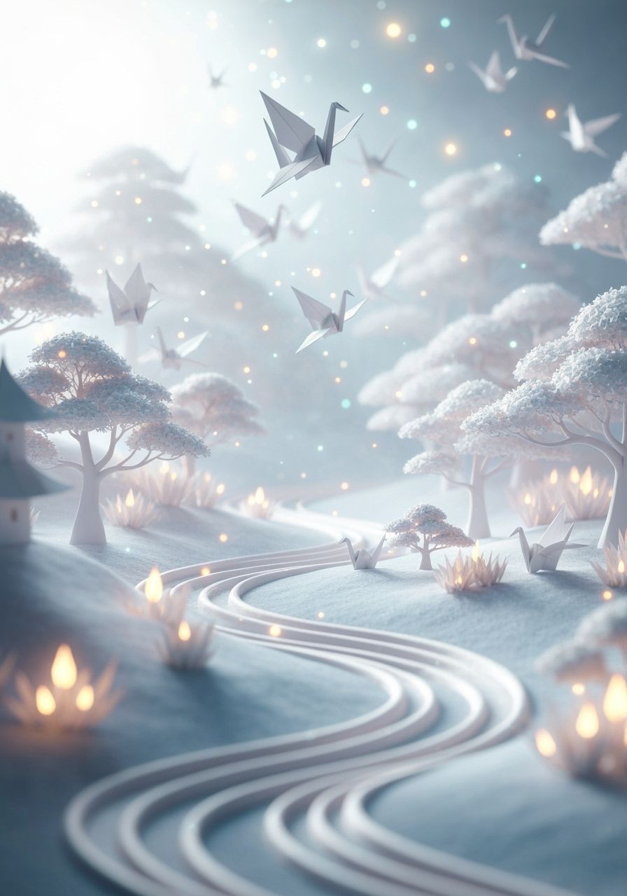 Origami Crane World in Ethereal Light