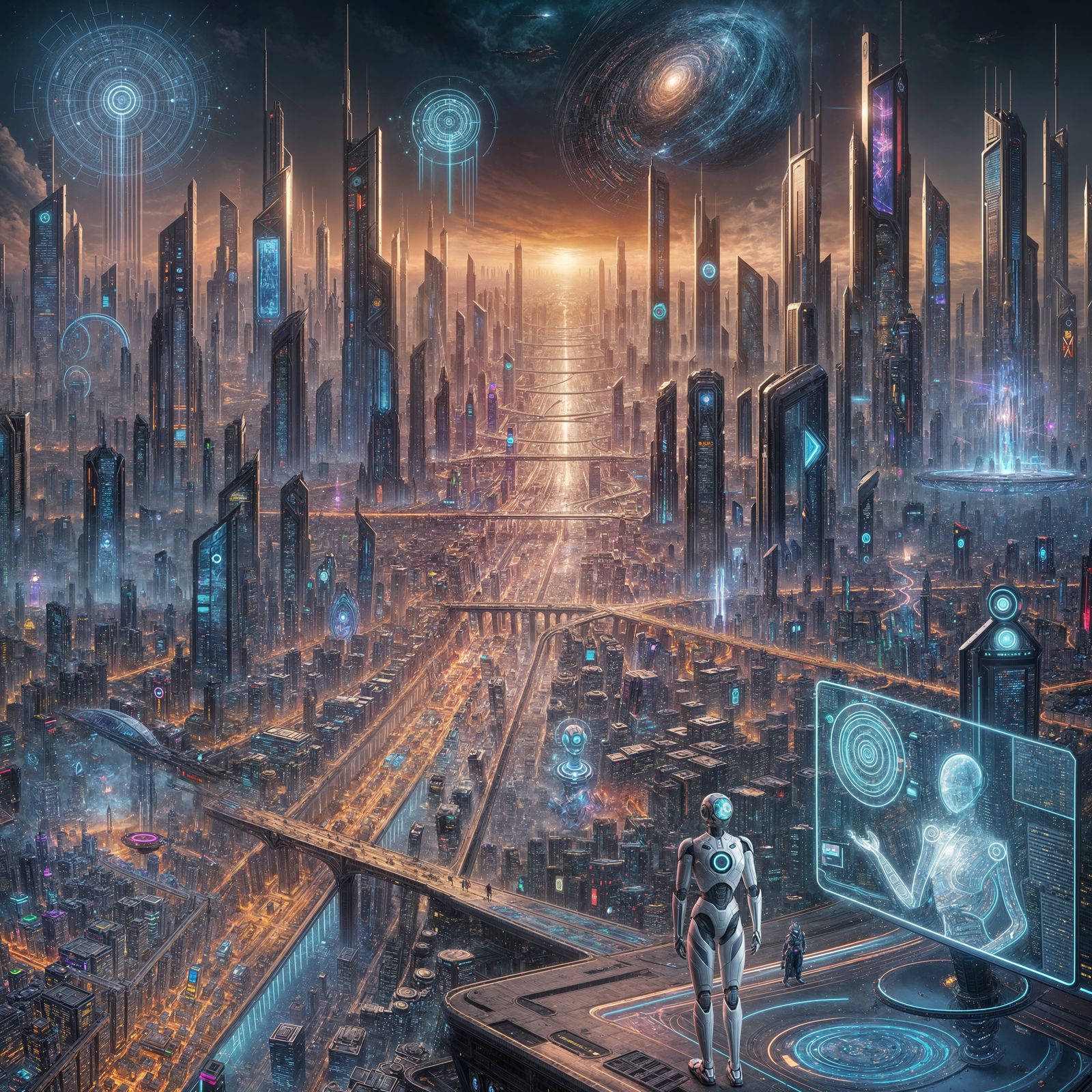 Futuristic Cityscape Governed by AI: A Matte Painting