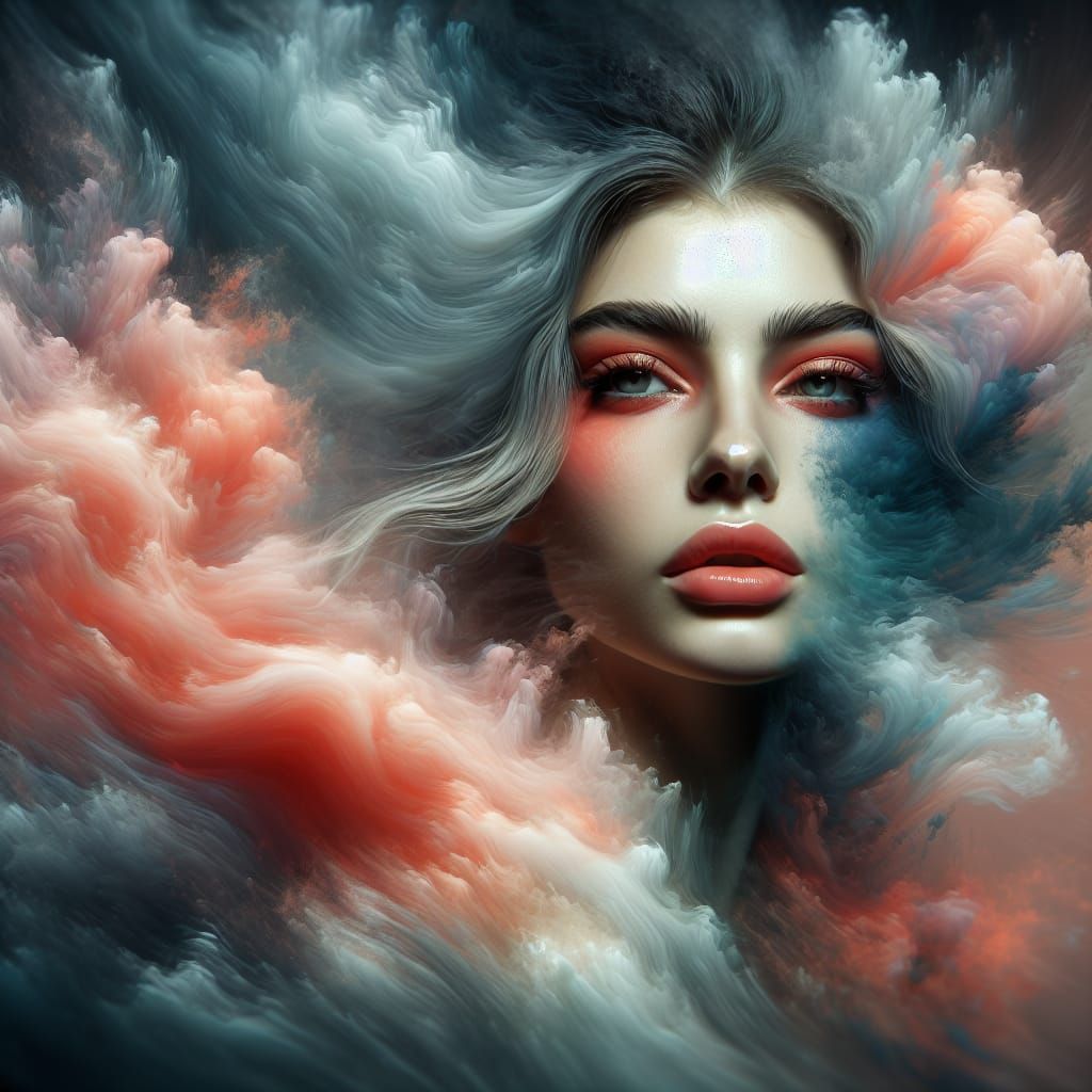 Ethereal Woman Portrait with Coral Highlights in Oil Paintin...