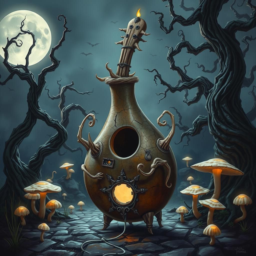 Ethereal Gourd Instrument in Moonlit Garden