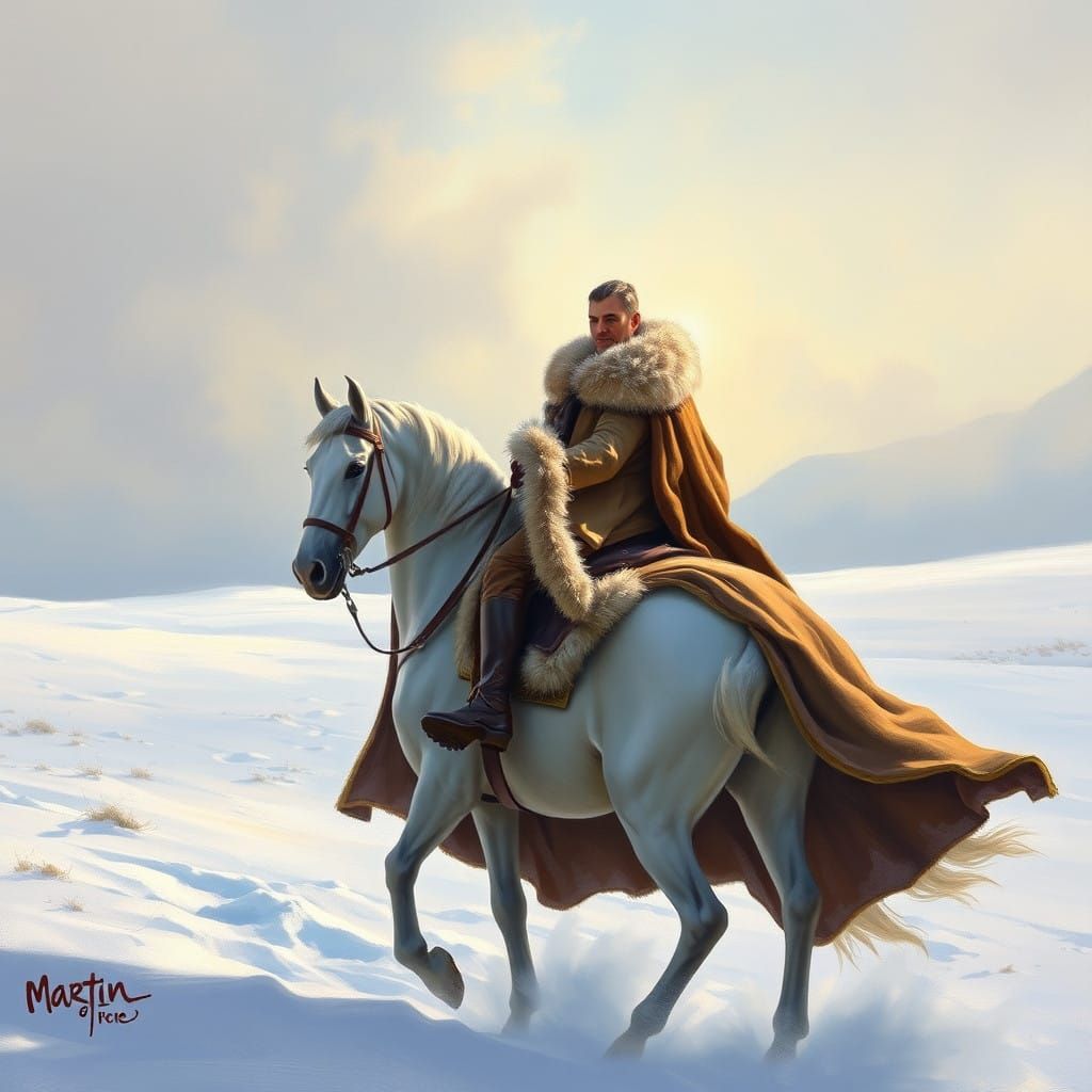 Regal Winter Rider in Soft Oil Paintings