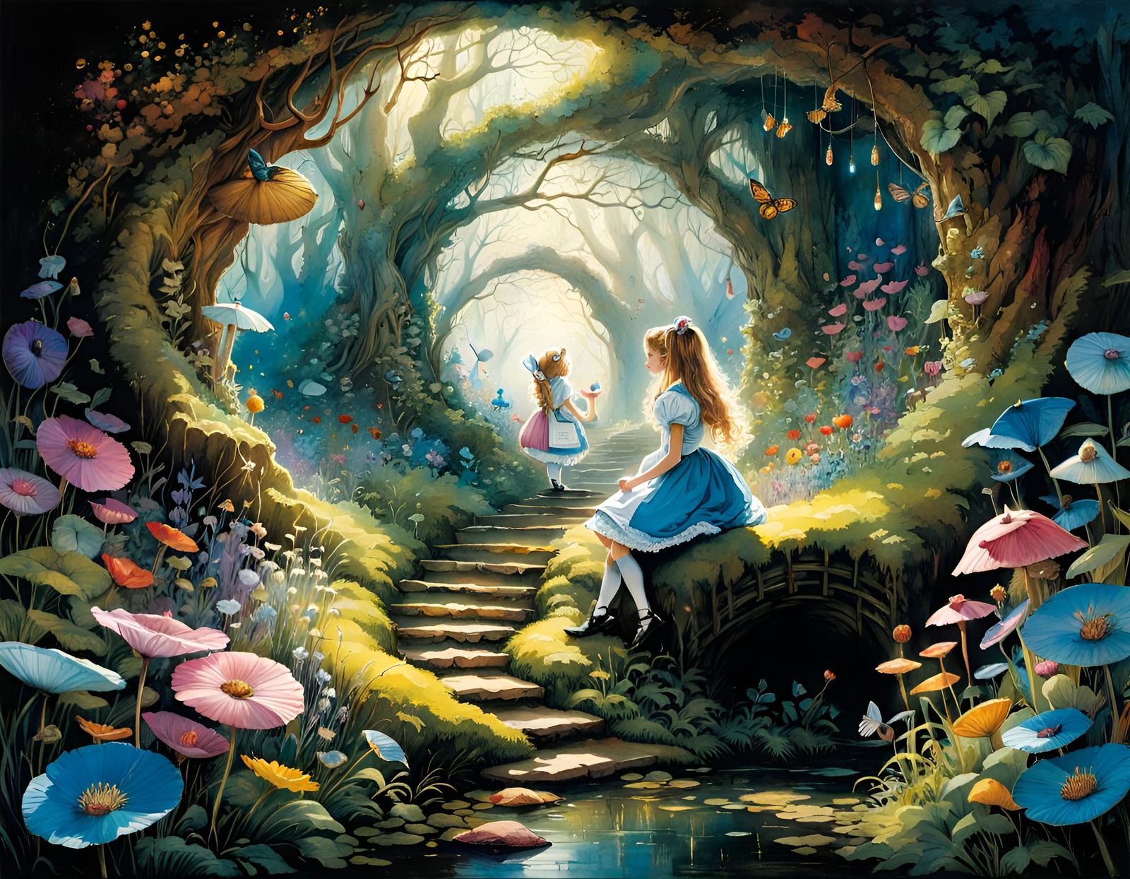 Alice in Wonderland Shrinking, Watercolor Painting
