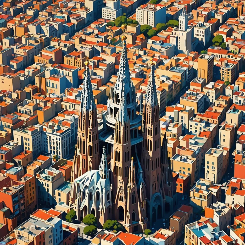 Barcelona's Sagrada Familia in Pop Art Style