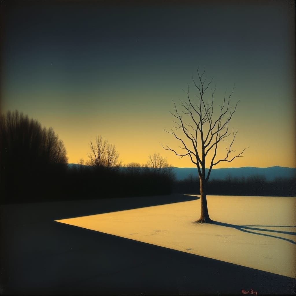 Surrealist Twilight Landscape Oil Painting