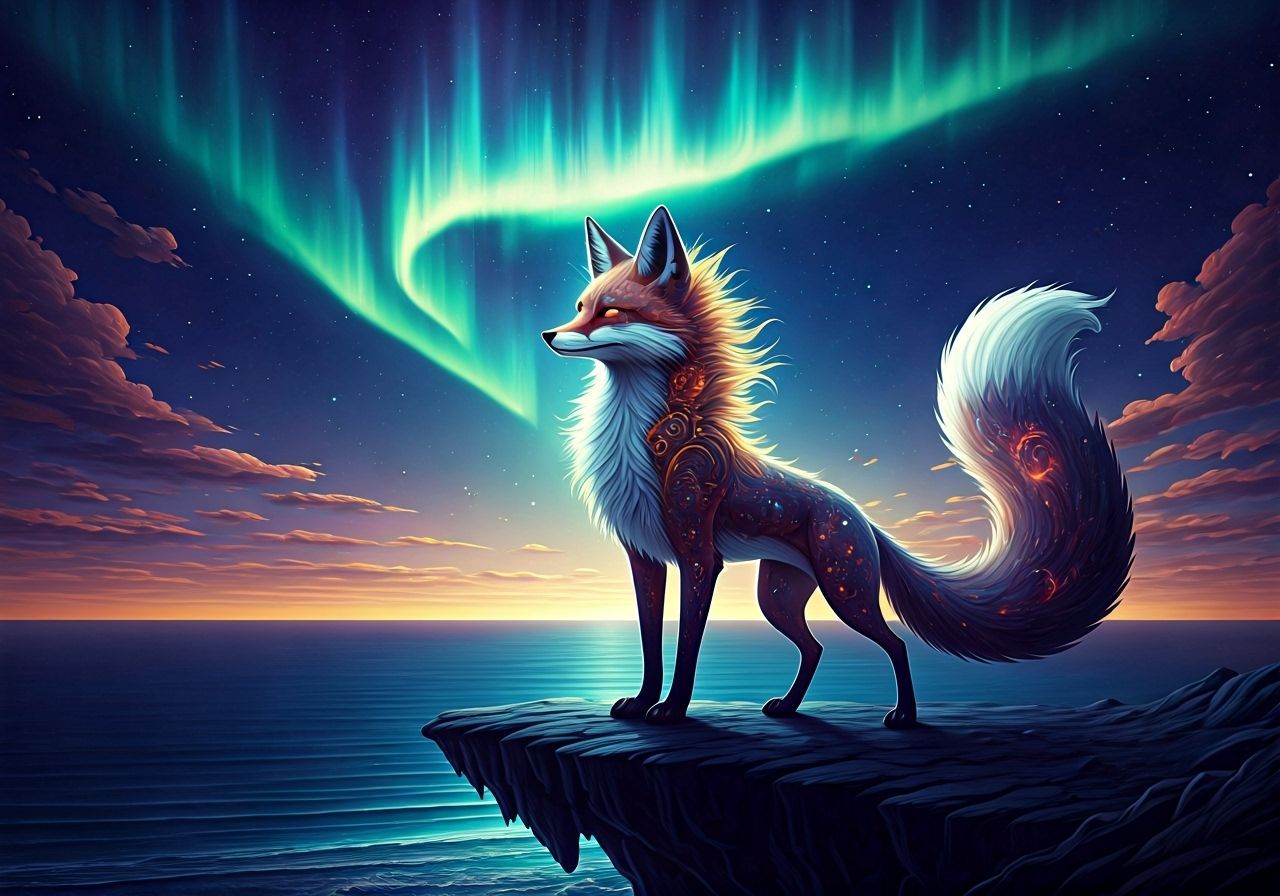 Cosmic Fox Stardust Fantasy Illustration