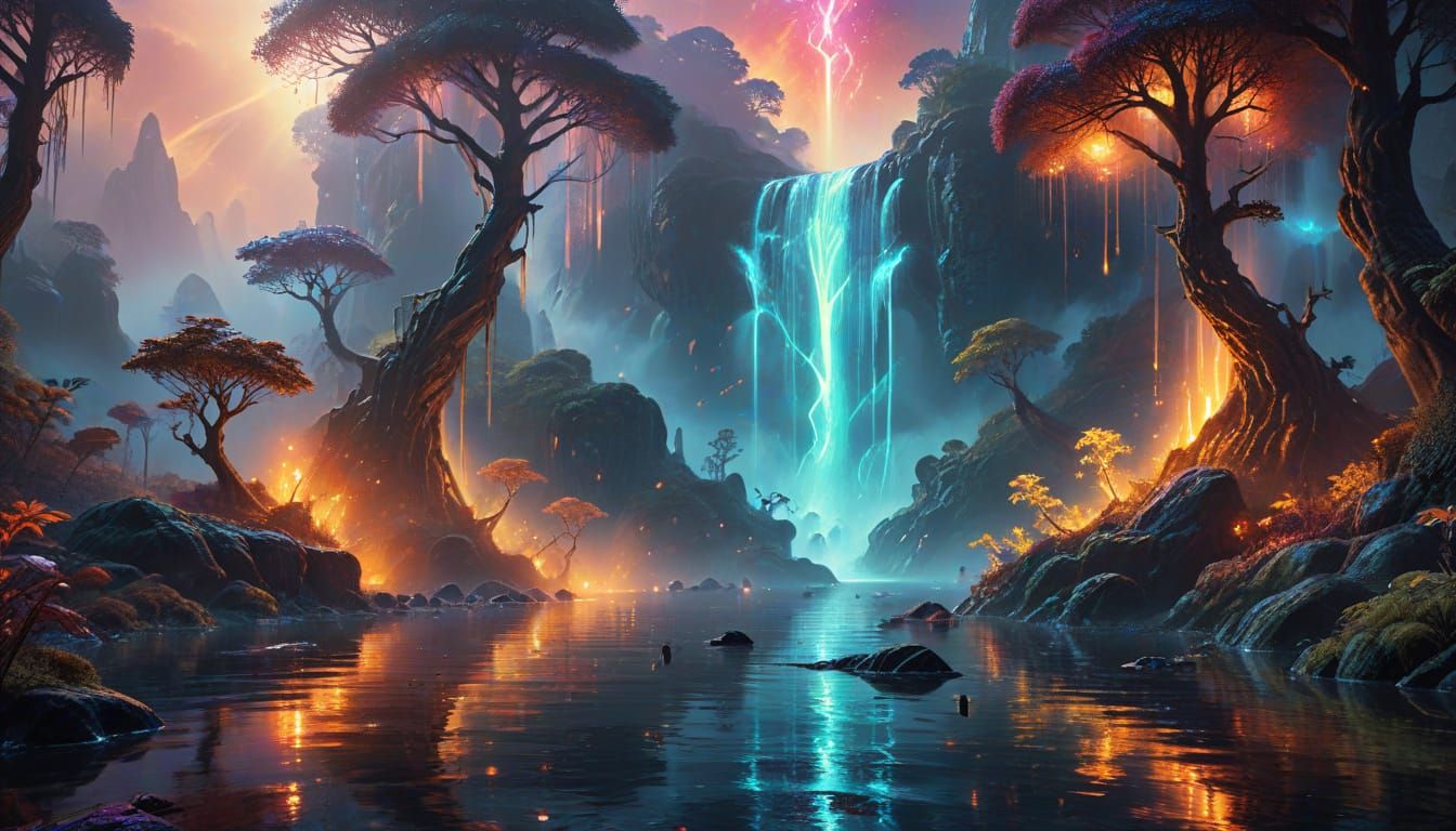 Glowing Alien World: Surrealist Oil Painting