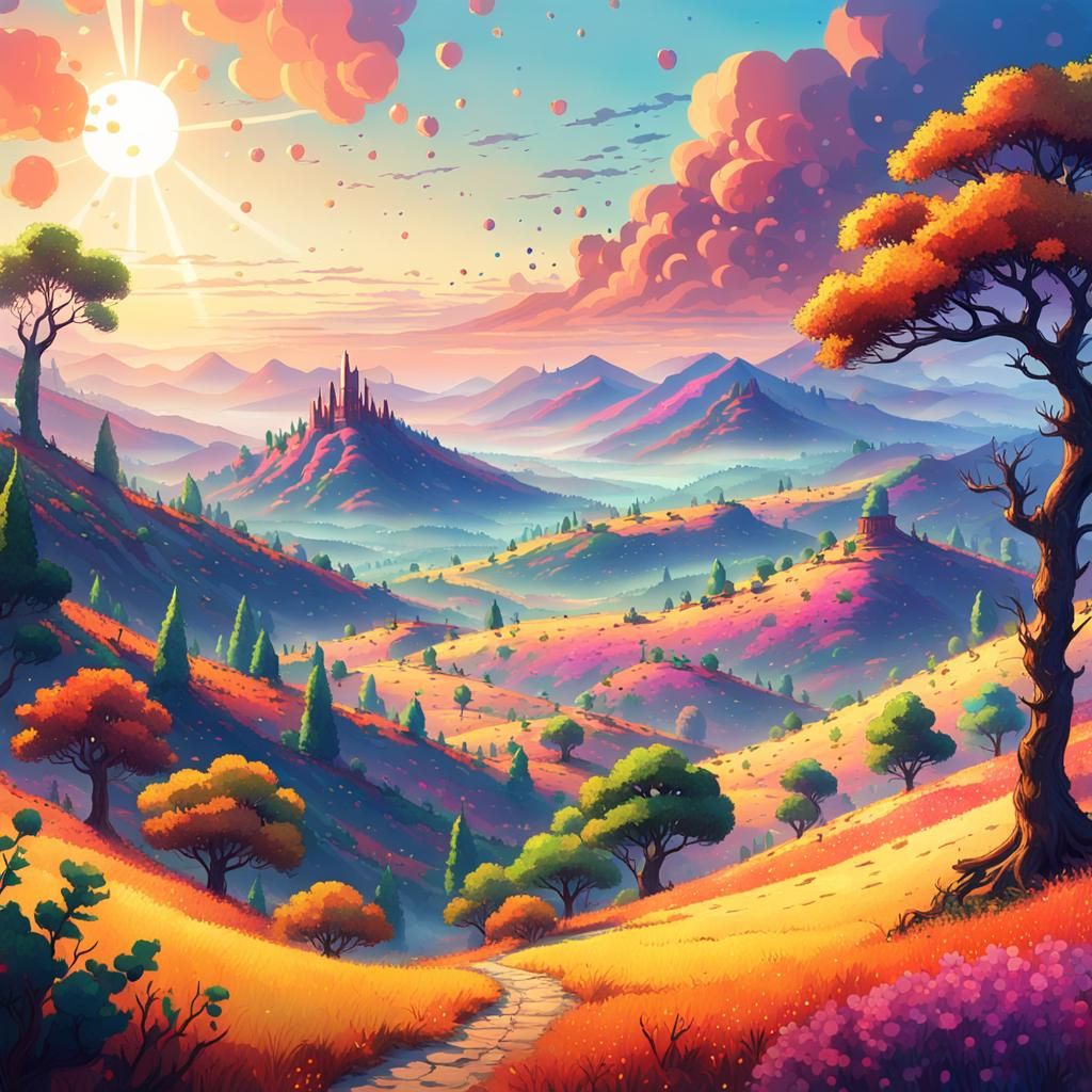 Pointillist Fantasy Landscape in Unreal Engine 5