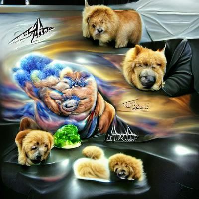 Chow Chow and Owner in Airbrush Art Style