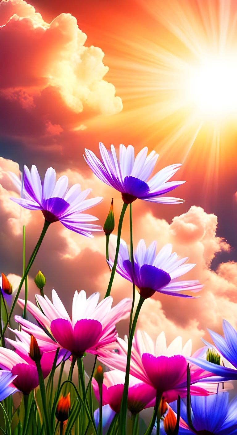 Prairie Face with Floral Hair in Spring Sunlight