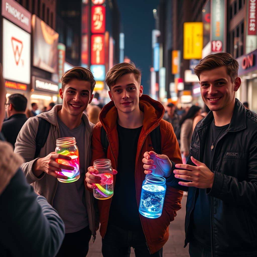 Rainbow Water Dispensers in a Bustling City