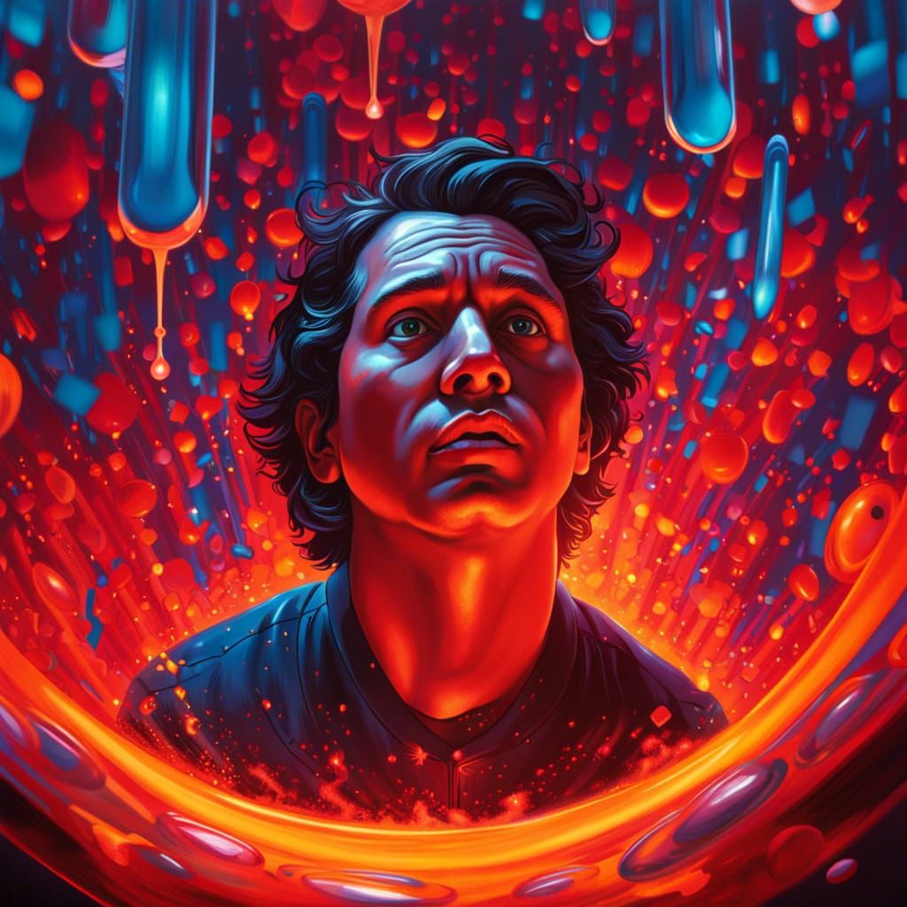 Man Trapped in Lava Lamp: Hyperrealistic Splash Art