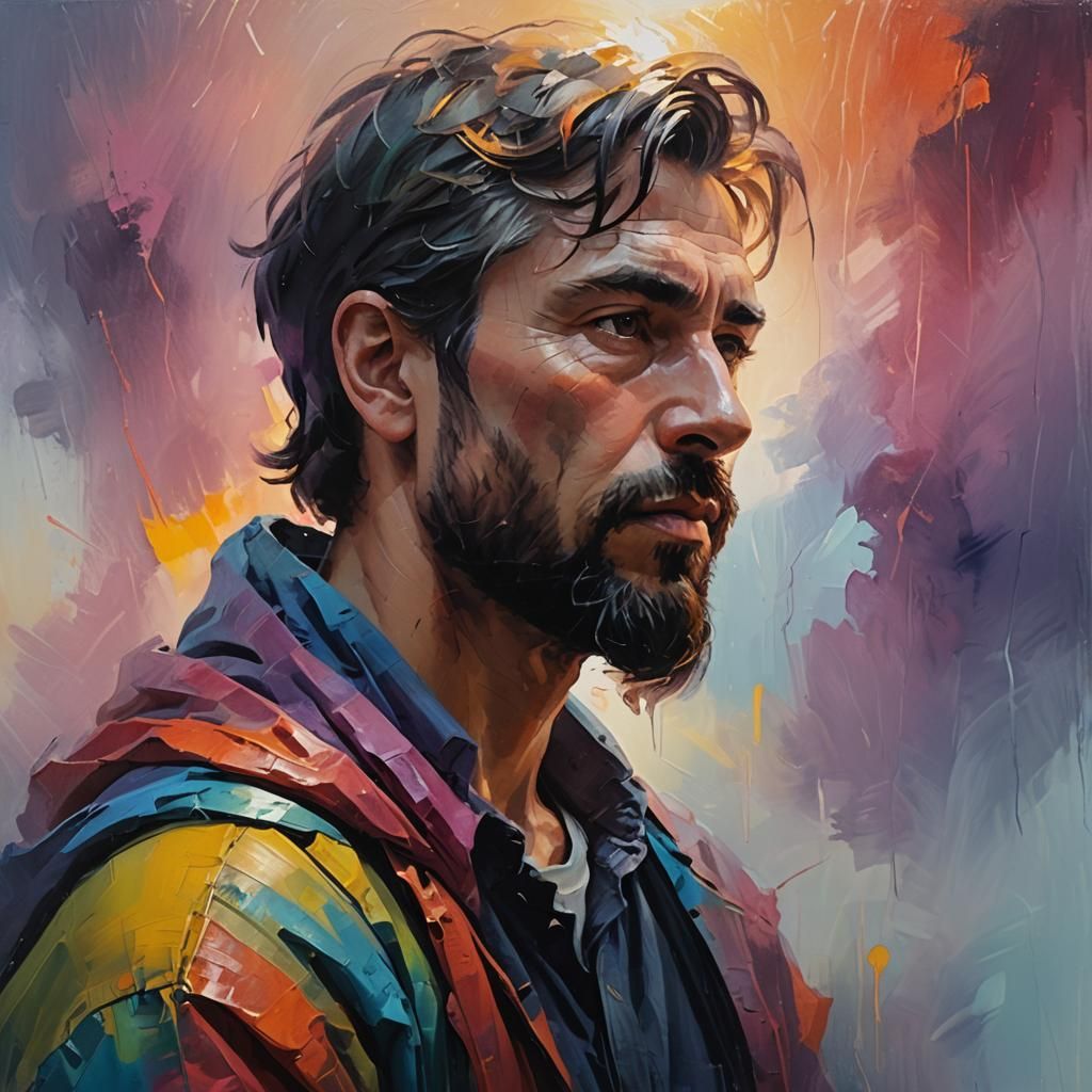 Contemplative Person in Oil Painting with Vibrant Colors