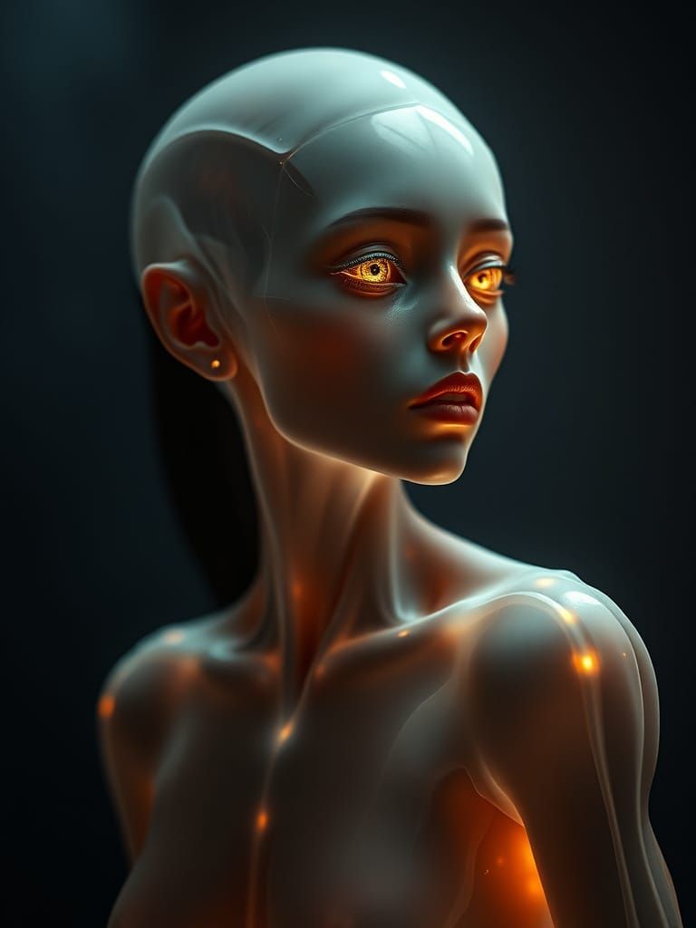 Bioluminescent Jupiter Alien Woman in Moody Editorial Photog...