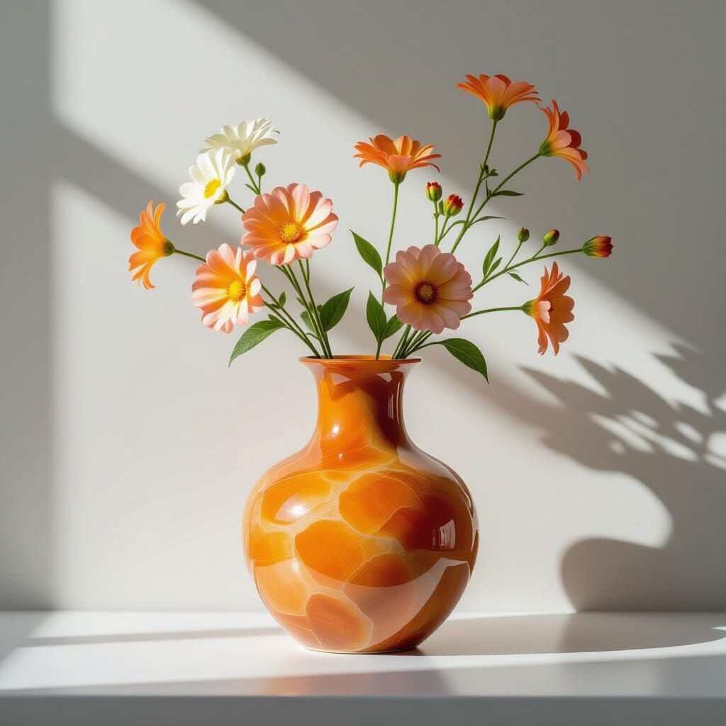 Sunstone Vase with Flowers: Still Life Photography