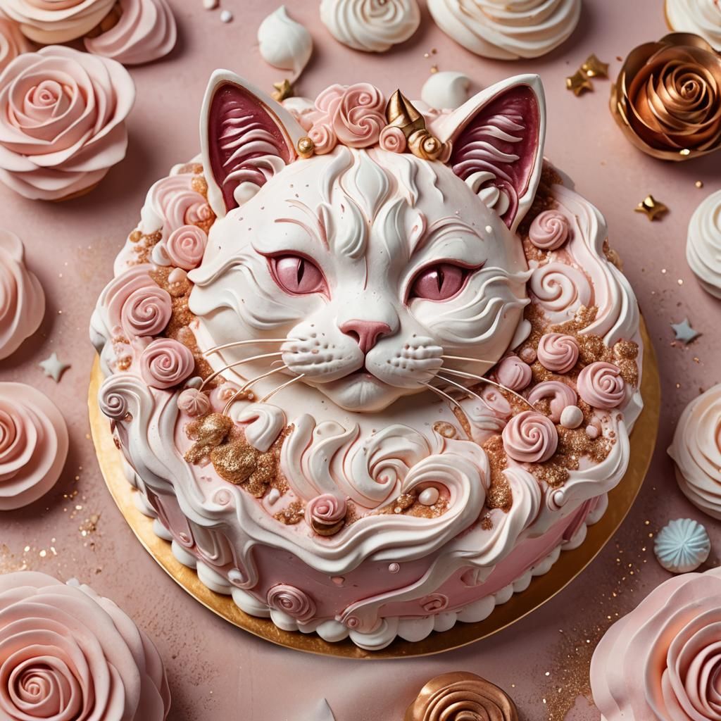 Cat Cake with Raspberry Cream: Whimsical Dessert Art