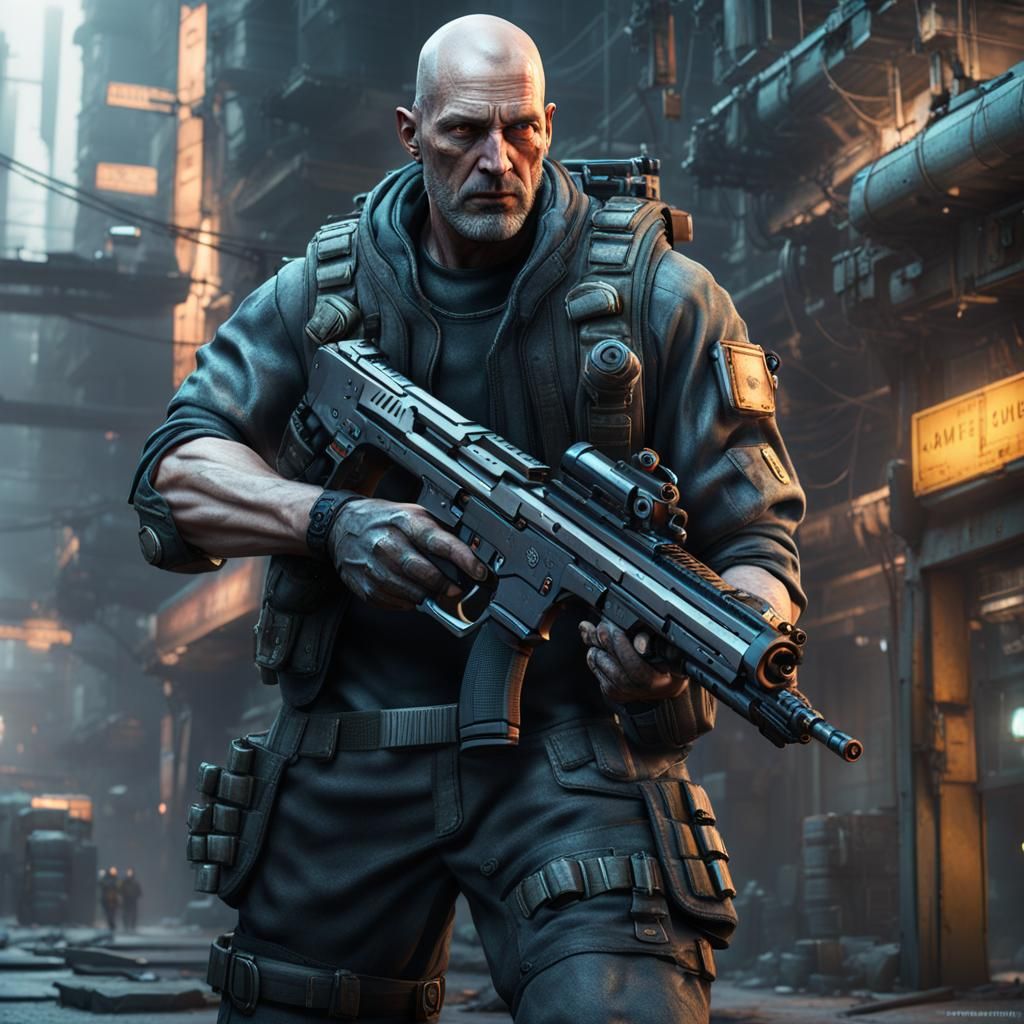 Cyberpunk Replicant with Grenade Launcher in 3D