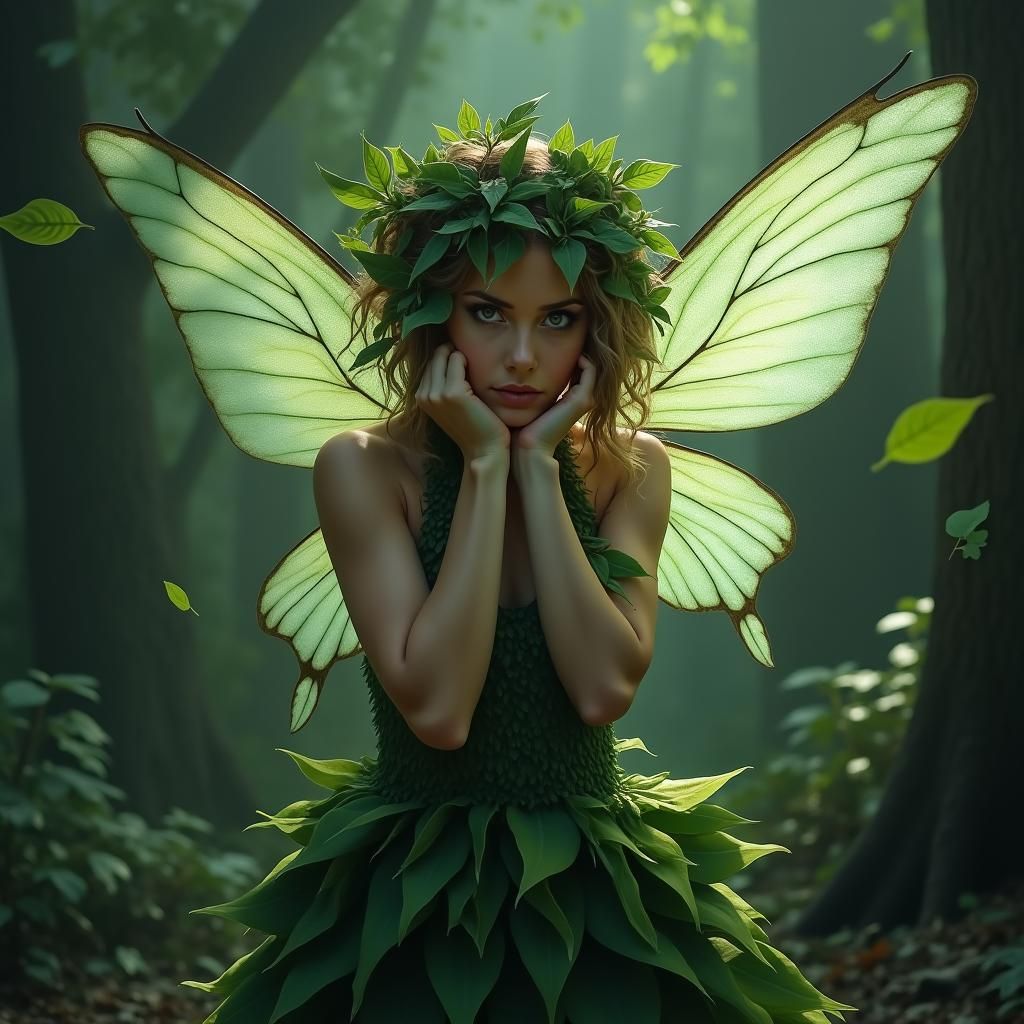 Fairy Woman Portrait with Opalescent Wings