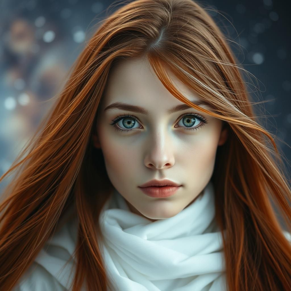 Portrait of a Hazel-Eyed Woman with Cosmic Background