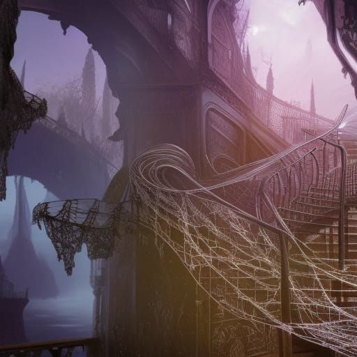 Spider Weaving Stairs from Spiderwebs: Fantasy Concept Art
