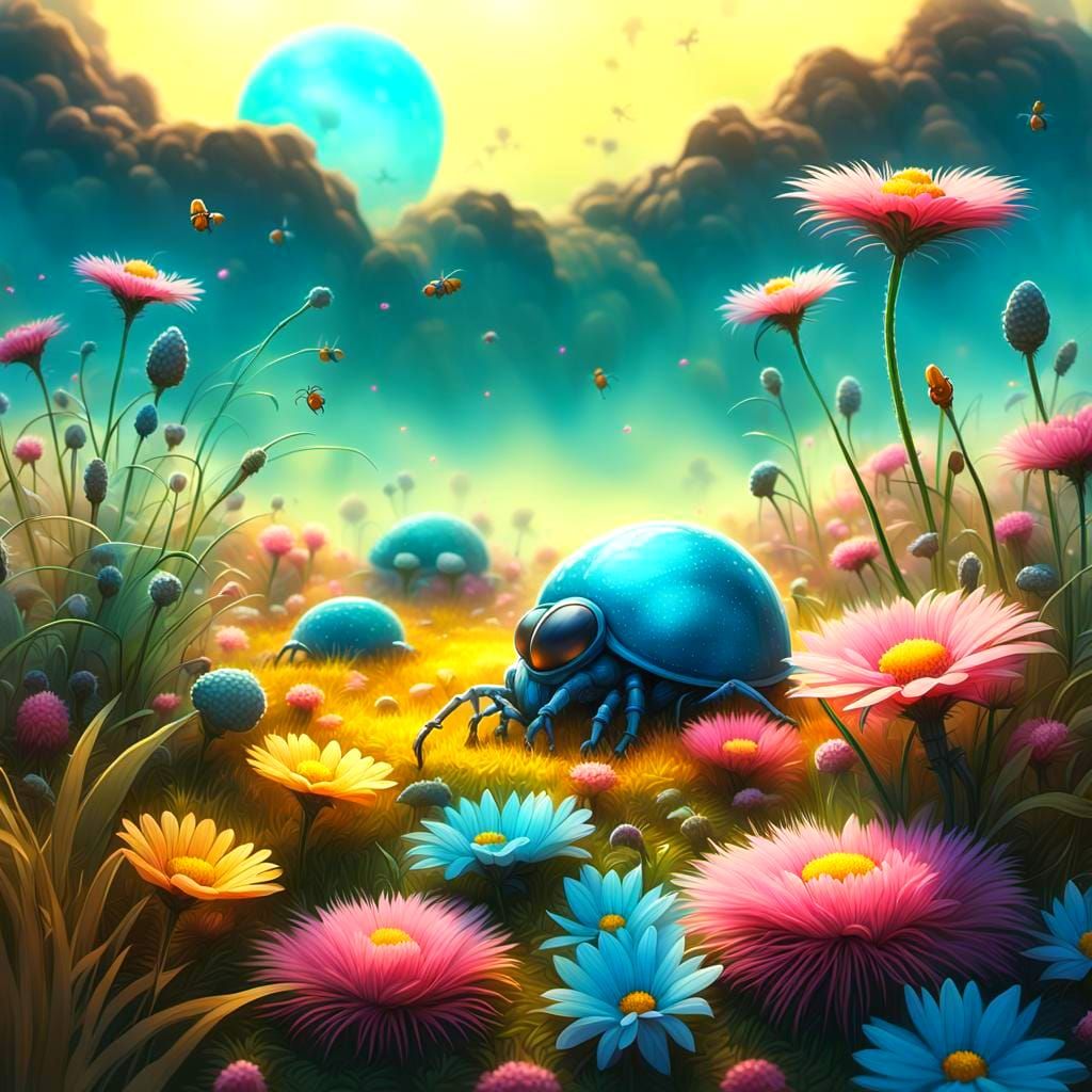Alien Insects in a Sunny Pixar Meadow