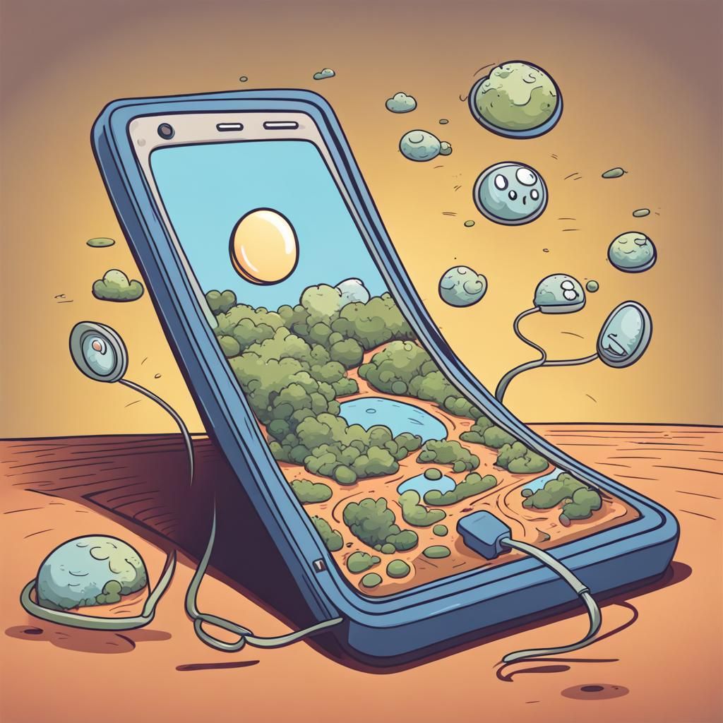 Cartoon Earth Absorbed by Phone