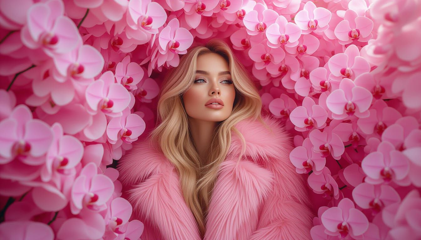 Blonde Actress in Floral Dreamscape