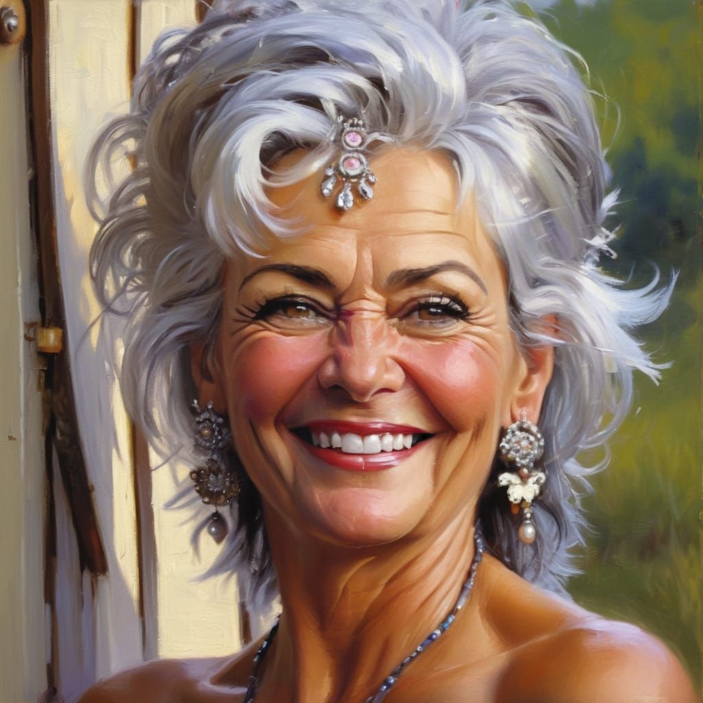 Elegant Woman with Silver Hair in a Soft Smile