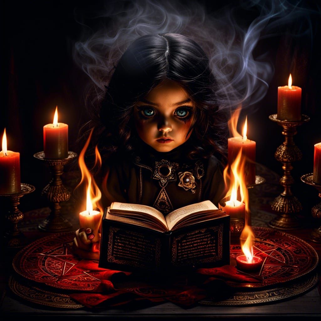 Eerie Bloodthirsty Doll in Occult Ritual