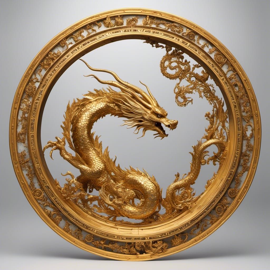 Golden Dragon Guarding a Mystical Portal