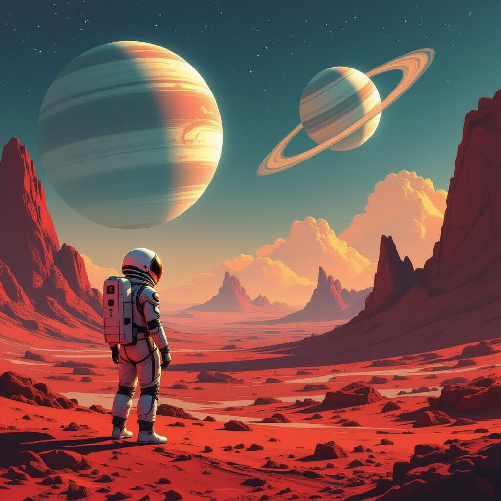 Astronaut on Alien Planet with Twin Moons