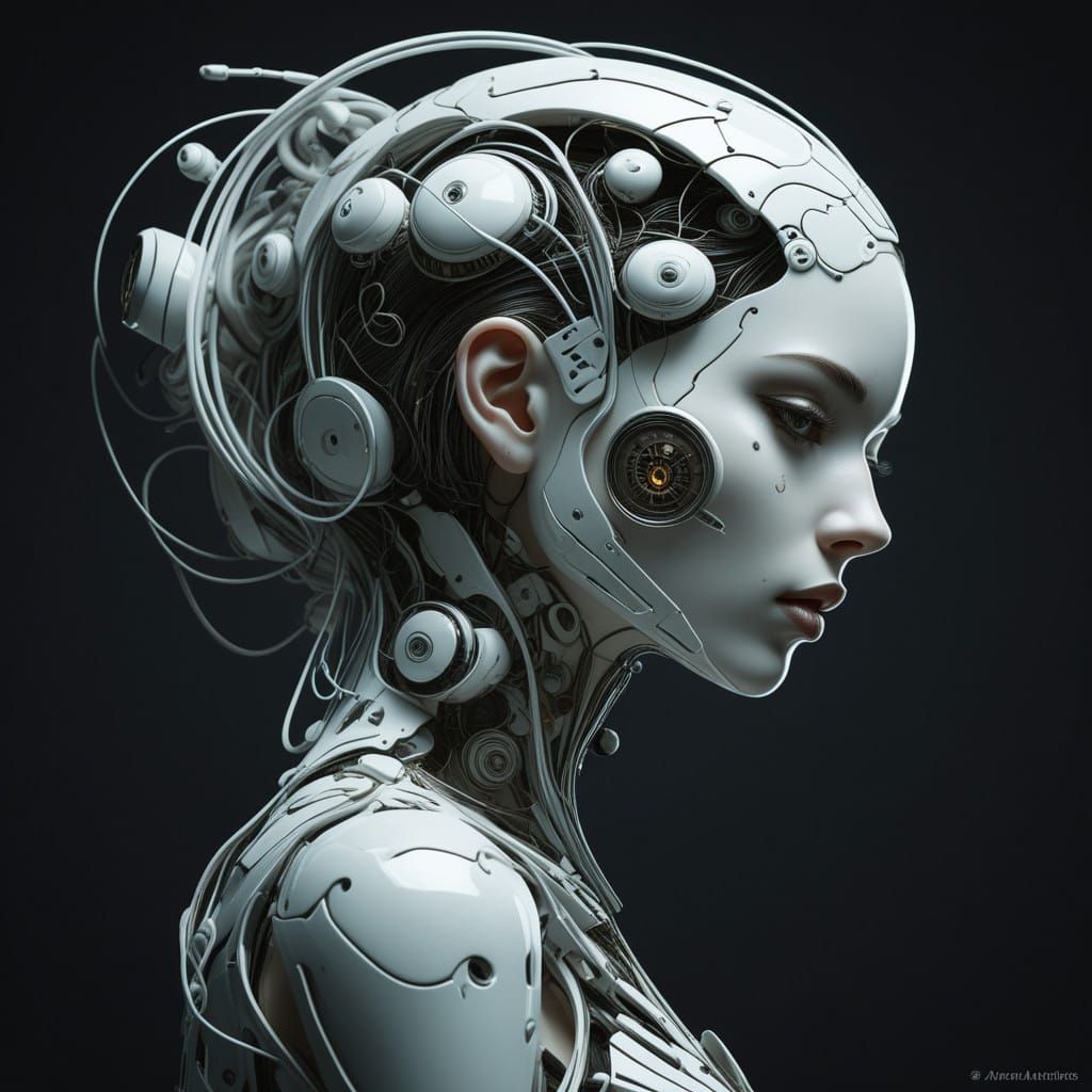 Ethereal Cyberpunk Android in Ornate Baroque Fantasy