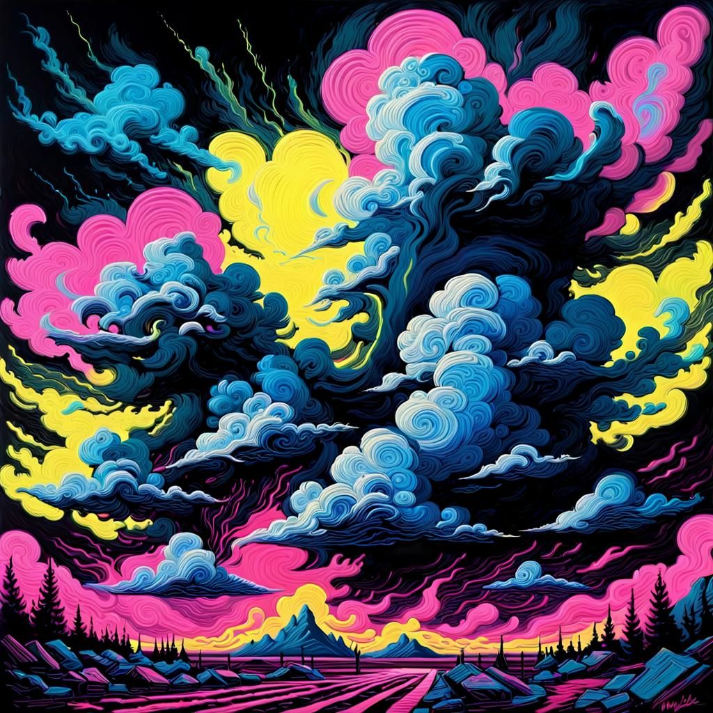 Neon Club Memory as Impasto Blacklight Painting