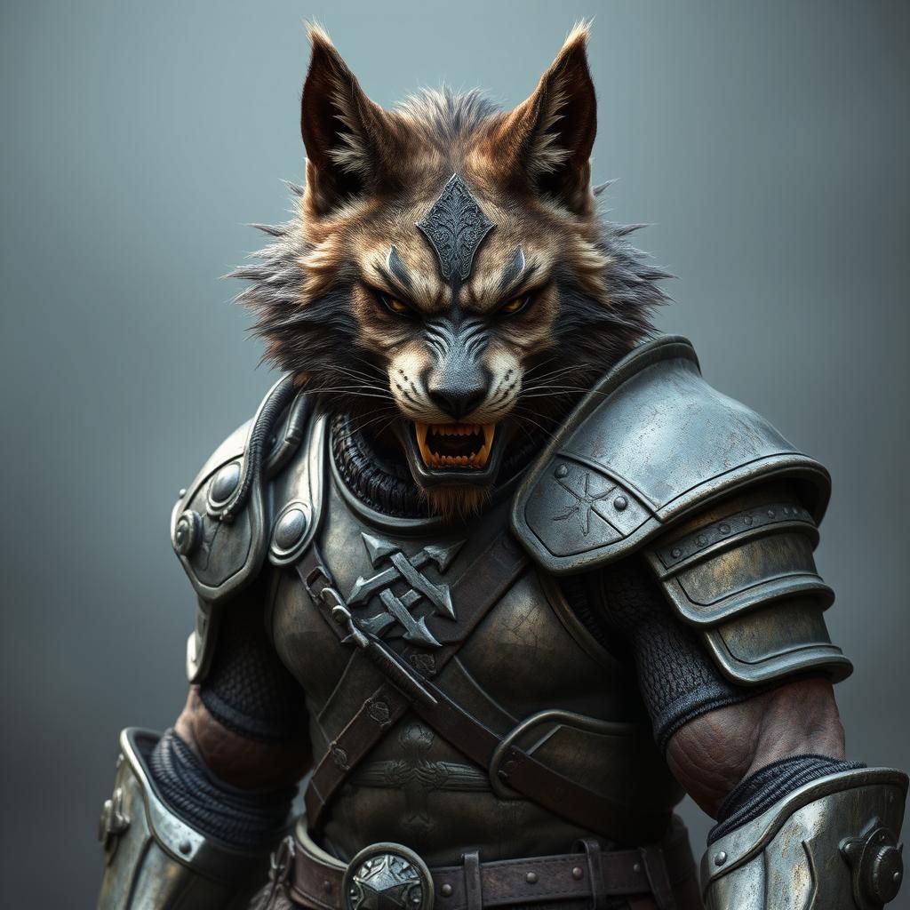 Fierce Armored Cat-Man-Wolf: Medieval 3D Game Concept