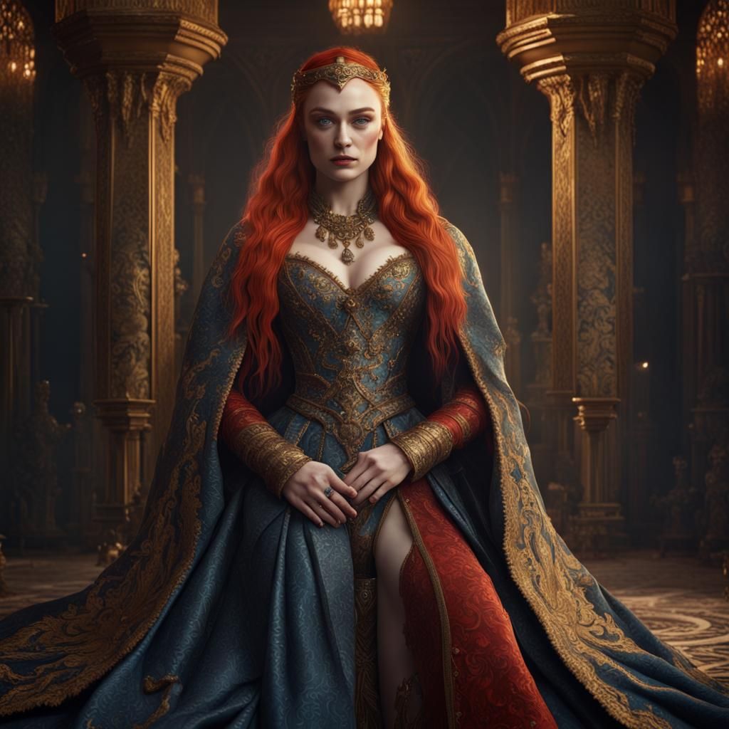 Sophie Turner Concubine Portrait in Detailed Matte Painting