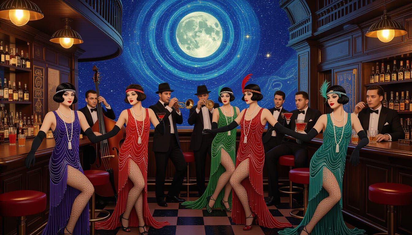 1920s Speakeasy Scene in Embossed Digital Art