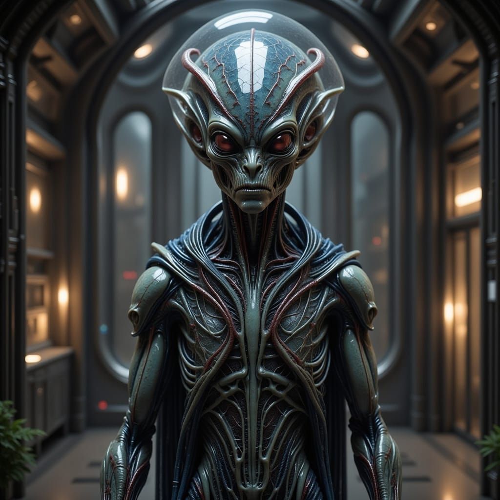 Wise Alien Elder in Temple Sanctuary