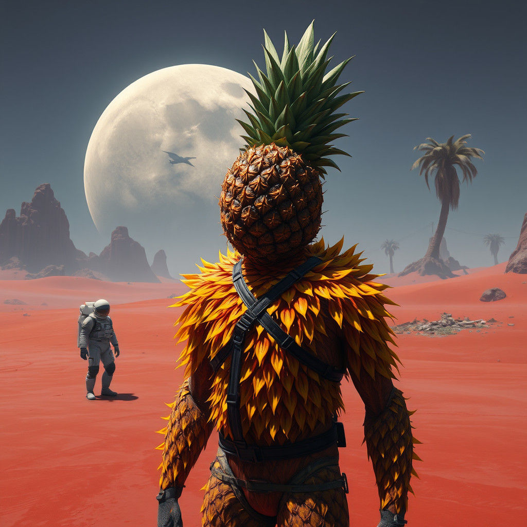 Pineapple-Headed Alien on Distant Planet in Fantasy Art