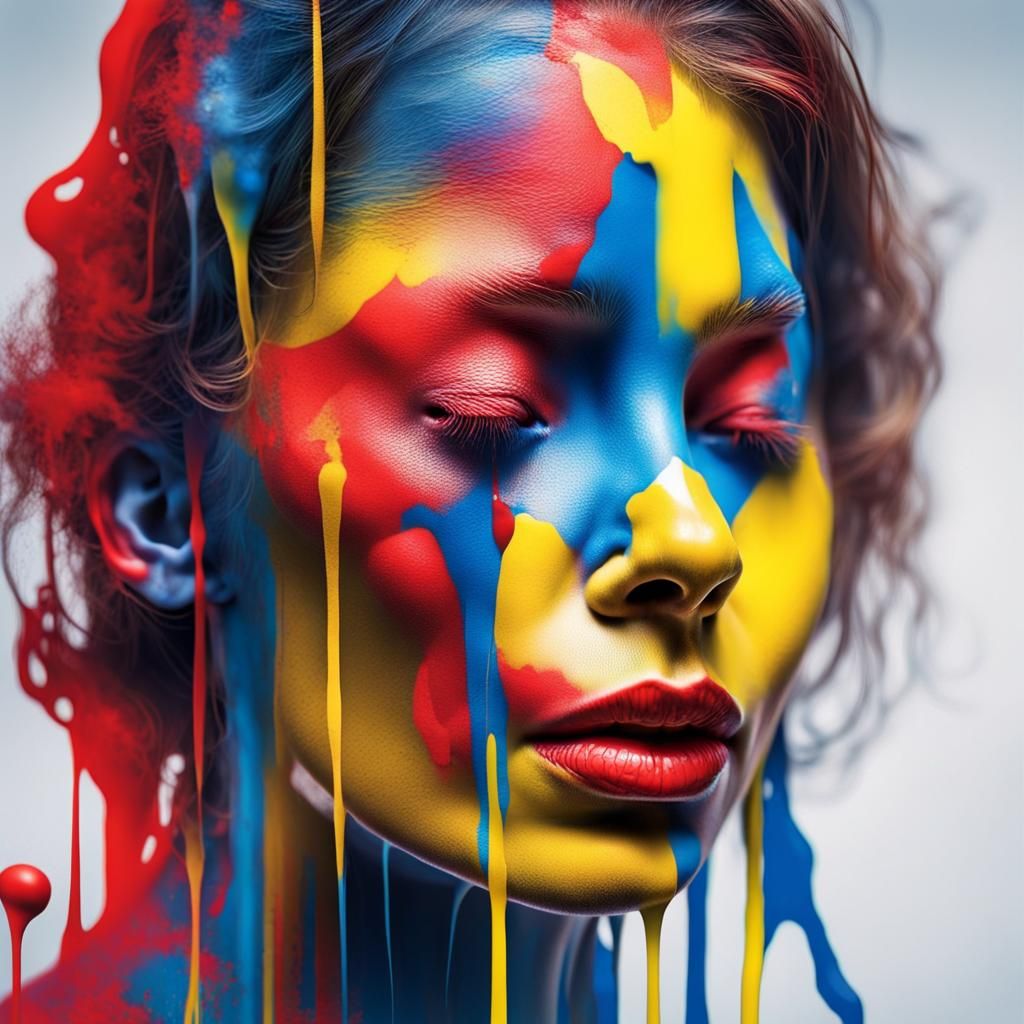 Surreal Double Exposure Face in Primary Colors